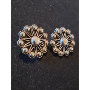 Vintage Sterling Silver Earrings Clip On Mexico TO-49 Flower